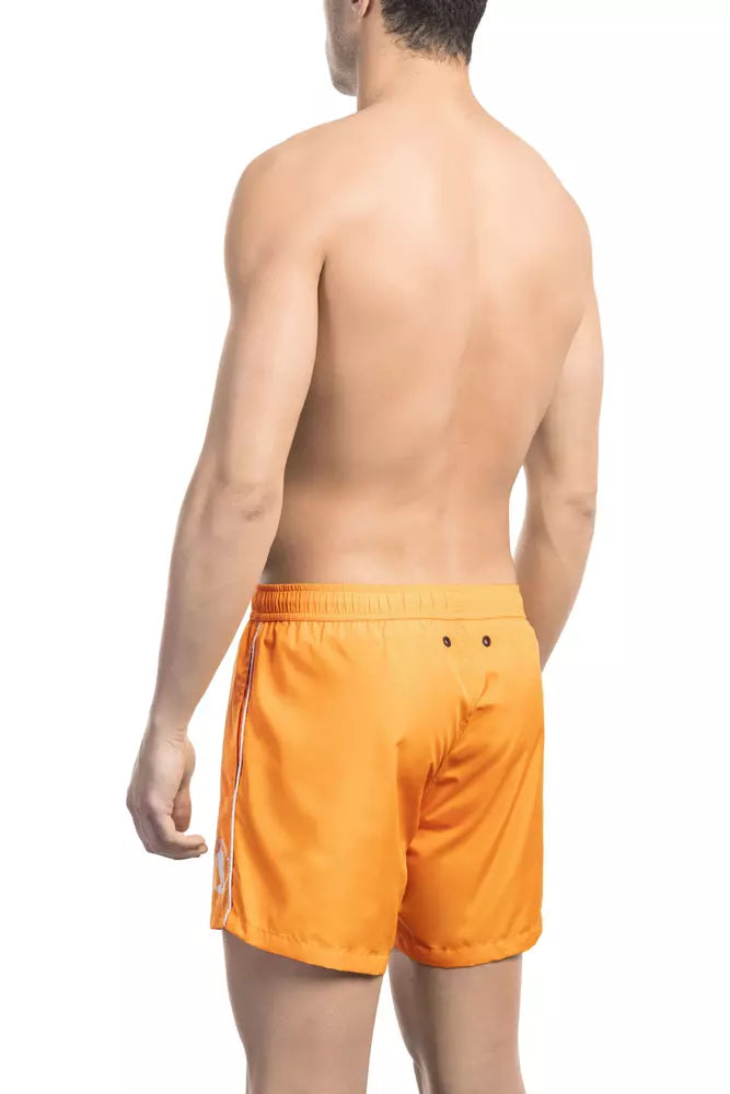 Bikkembergs Vibrant Orange Men's Swim Shorts With Front Print