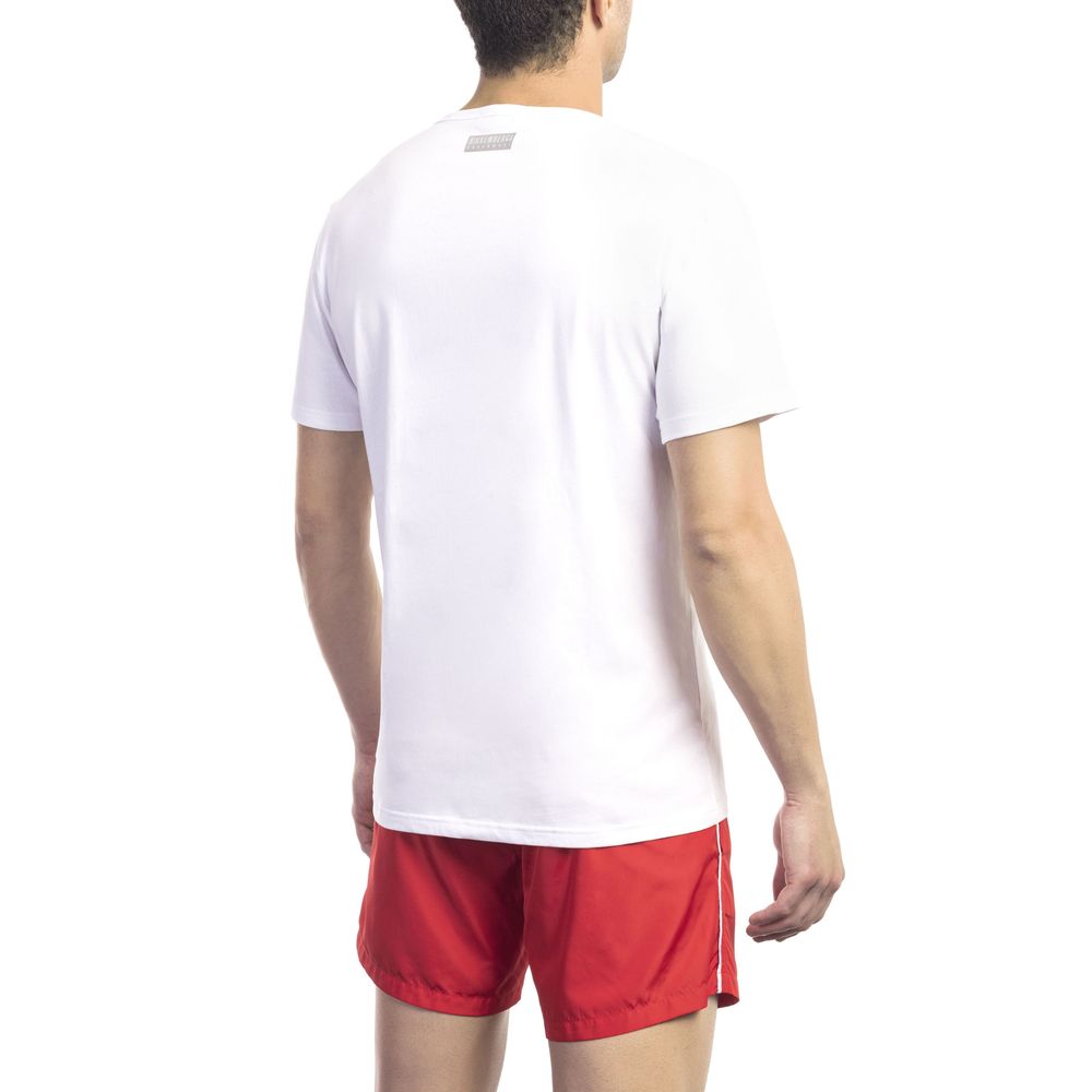 Bikkembergs Chic White Front Print Tee with Back Logo Detail