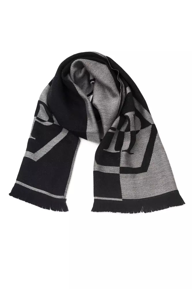 Philipp Plein Chic Gray Fringed Logo Scarf