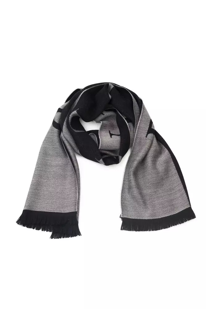 Philipp Plein Chic Gray Fringed Logo Scarf