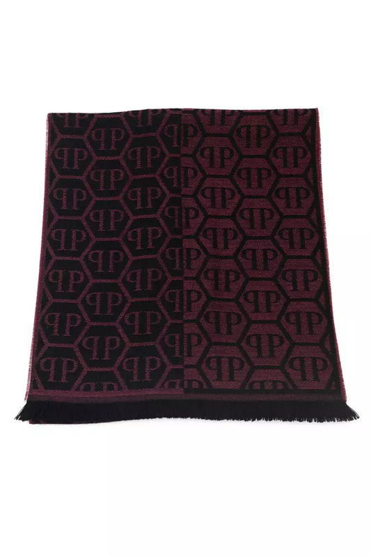 Philipp Plein Elegant Burgundy Monogram Fringe Scarf