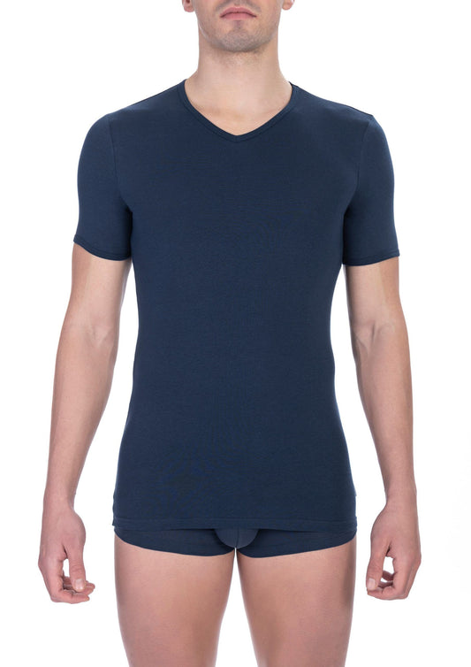 Bikkembergs Elegant V-Neck T-Shirt in Blue