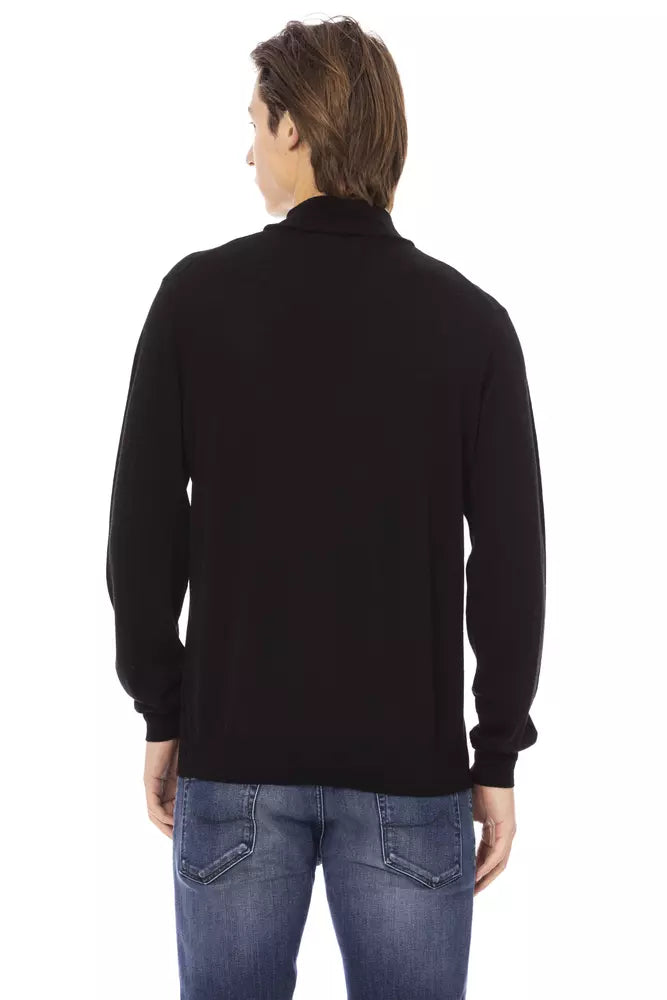 Baldinini Trend Sleek Black Turtleneck Monogram Sweater