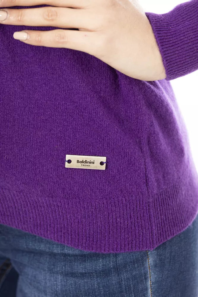 Baldinini Trend Crewneck Wool-Cashmere Blend Purple Sweater