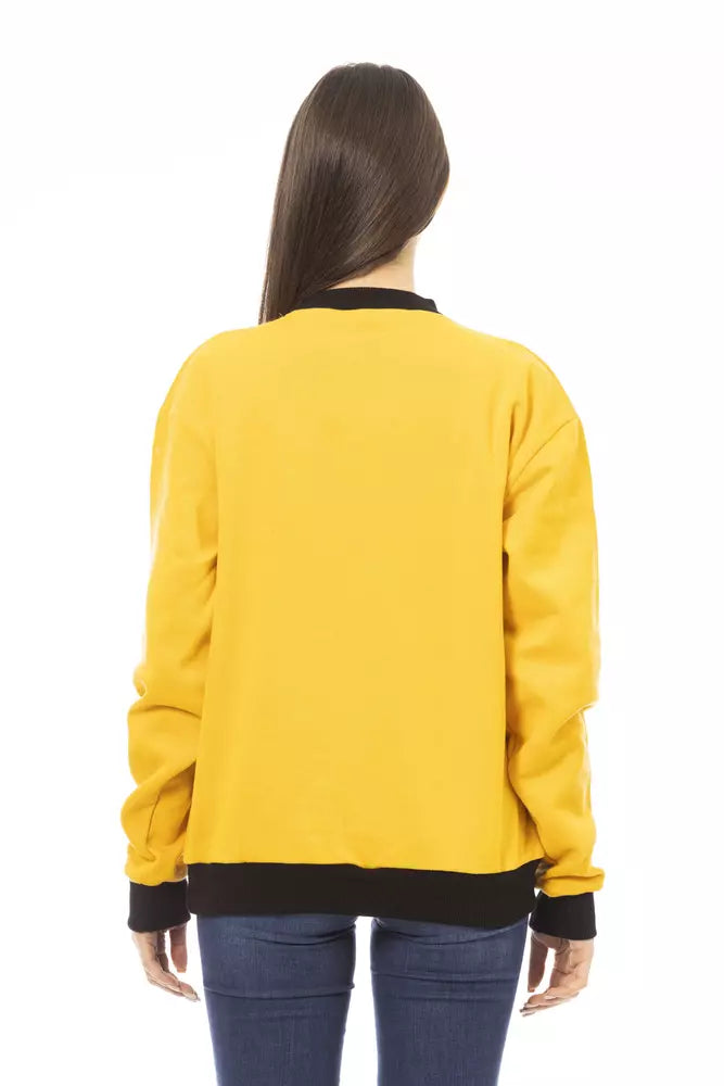 Baldinini Trend Chic Yellow Cotton Fleece Hoodie with Logo