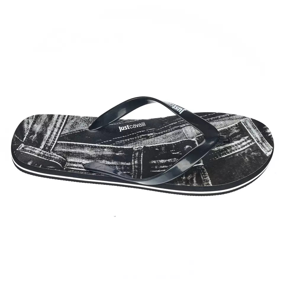 Just Cavalli Sleek Black Logo Flip Flops for Men