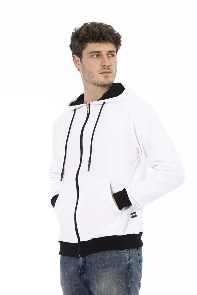 Baldinini Trend Elegant White Cotton Hoodie with Zip Closure