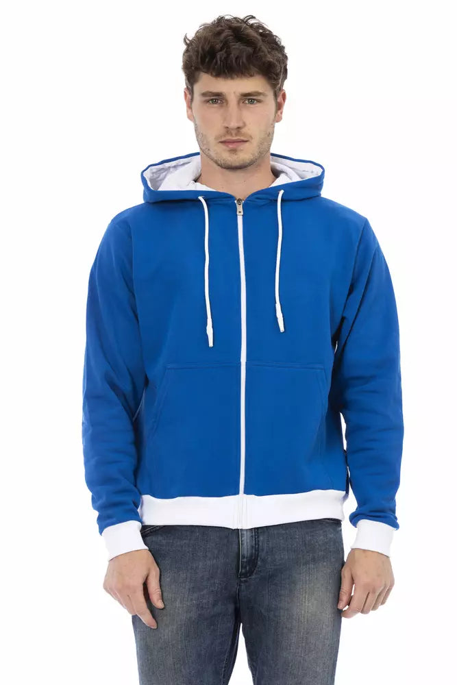 Baldinini Trend Elegant Blue Wool Hoodie with Zip Closure