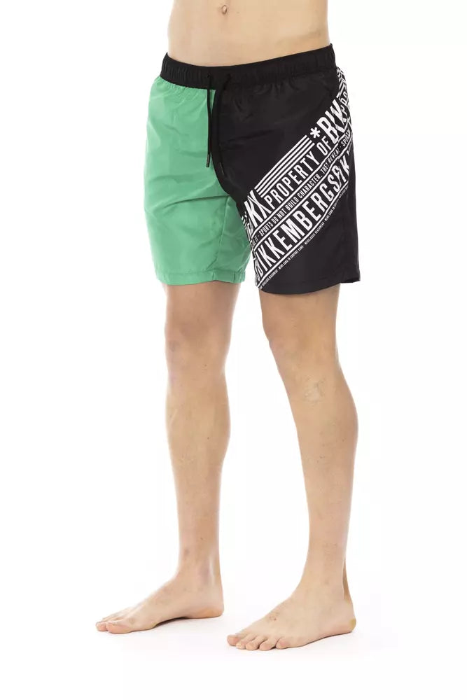 Bikkembergs Elegant Green Swim Shorts with Side Print