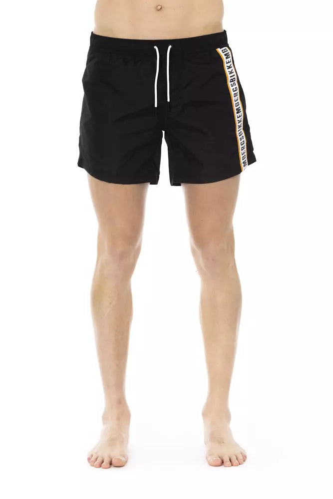 Bikkembergs Sleek Black Swim Shorts with Sporty Tape Detail