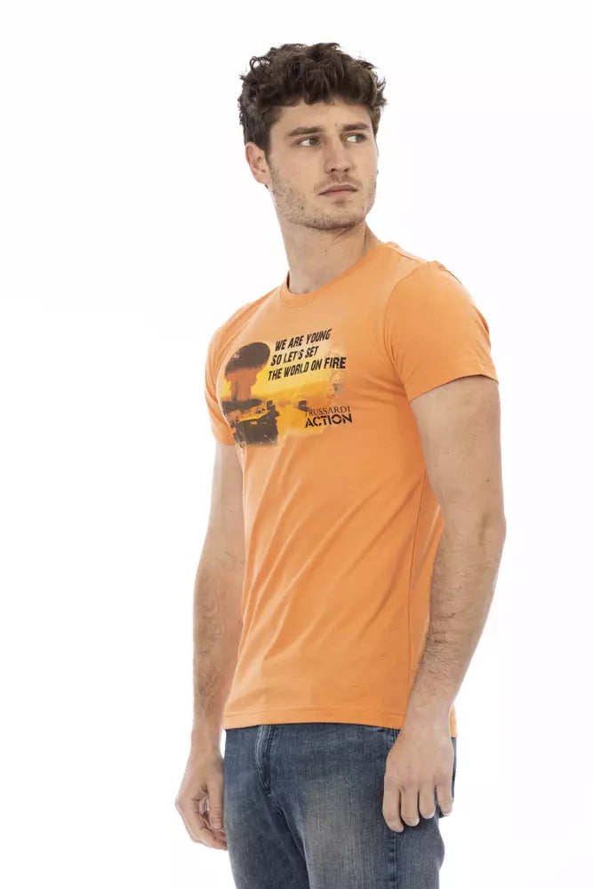 Trussardi Action Orange Cotton Blend Tee with Chic Front Print