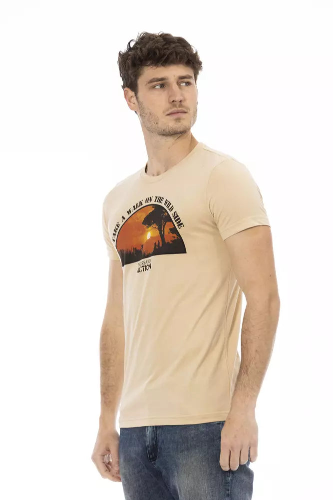 Trussardi Action Beige Short Sleeve Tee with Sleek Print