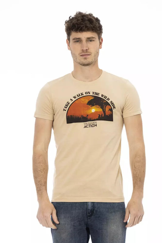 Trussardi Action Beige Short Sleeve Tee with Sleek Print