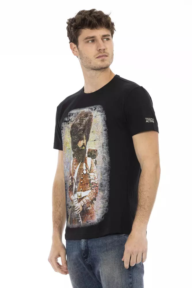 Trussardi Action Elegant Casual Black Tee with Unique Front Print