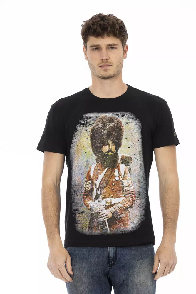 Trussardi Action Elegant Casual Black Tee with Unique Front Print