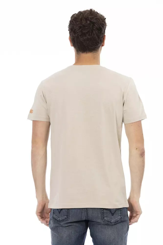 Trussardi Action Beige Short Sleeve Luxury Tee with Front Print