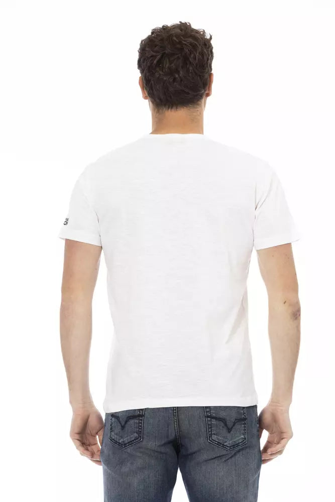 Trussardi Action Elegant White Round Neck Tee with Front Print