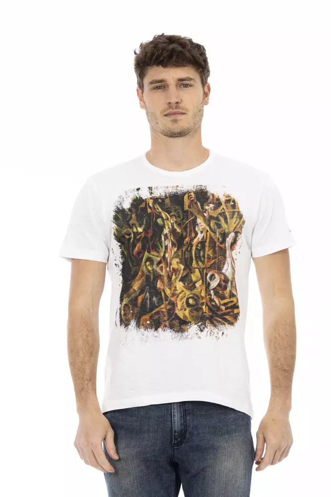 Trussardi Action Elegant White Round Neck Tee with Front Print