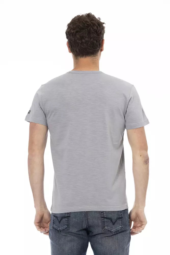 Trussardi Action Chic Gray Short Sleeve T-Shirt with Unique Print