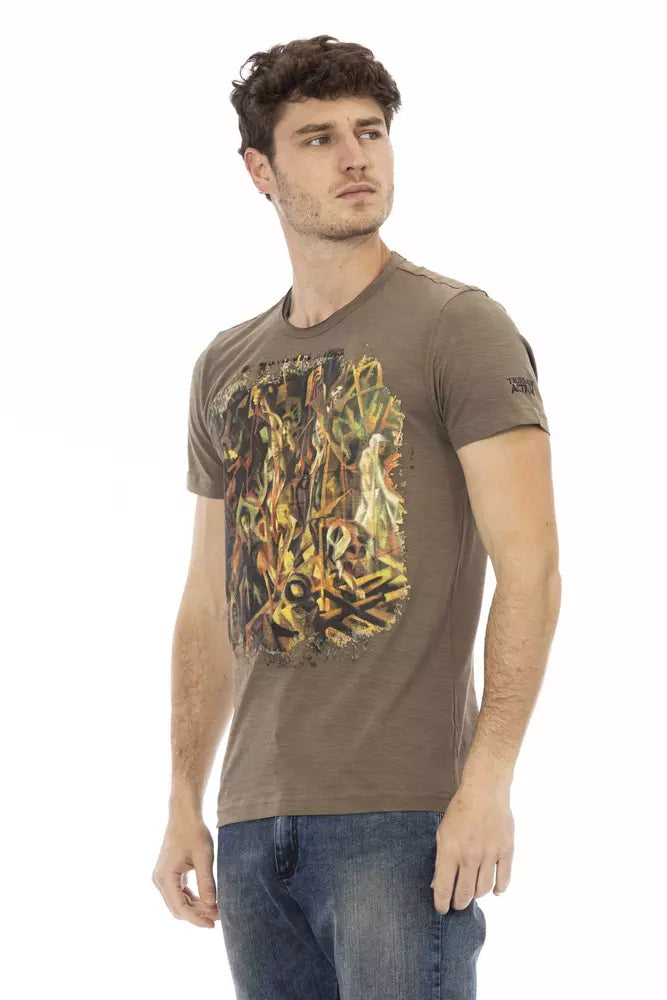 Trussardi Action Elegant Brown Tee with Chic Front Print