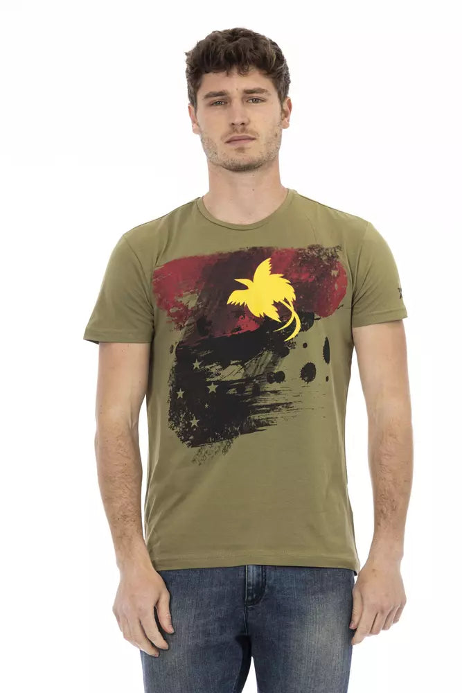 Trussardi Action Sleek Green Short Sleeve Tee with Chic Print