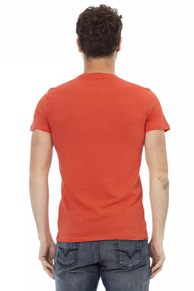 Trussardi Action Sleek Red Round Neck Tee with Front Print