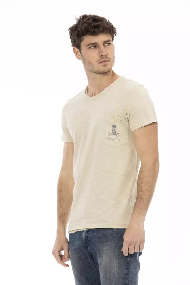 Trussardi Action Beige Chest Pocket Tee - Casual Elegance