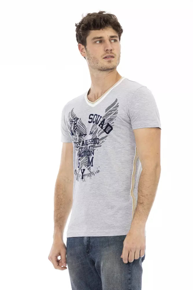 Trussardi Action Elegant V-Neck Tee with Chic Front Print