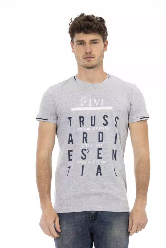 Trussardi Action Chic Gray Short Sleeve Cotton Blend Tee