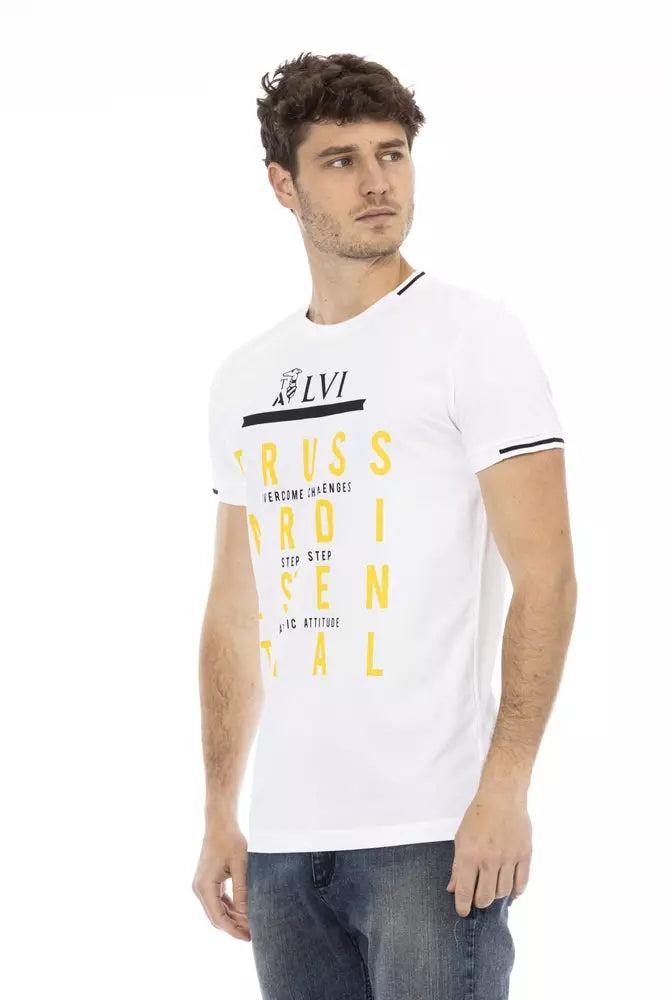 Trussardi Action Elegant White Tee with Artful Front Print