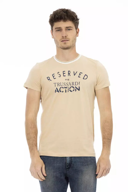 Trussardi Action Beige Short Sleeve Tee with Chic Front Print