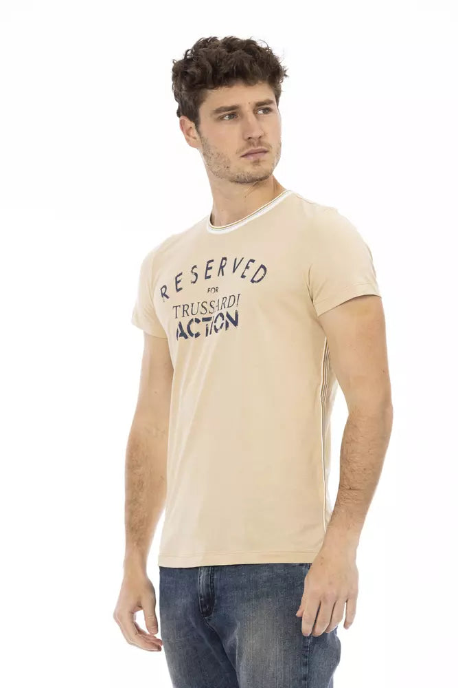 Trussardi Action Beige Short Sleeve Tee with Chic Front Print