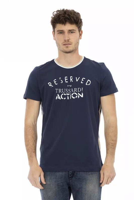 Trussardi Action Elegant Blue Tee with Artistic Front Print