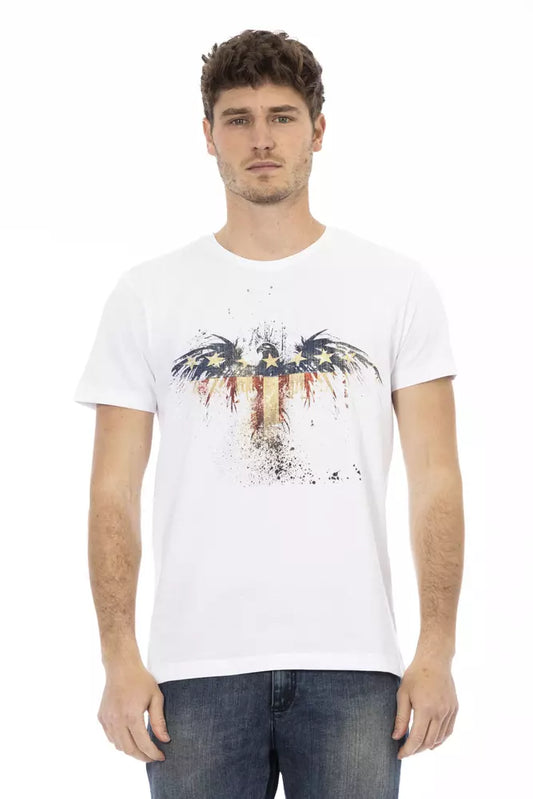 Trussardi Action Elegant White Tee with Artistic Front Print