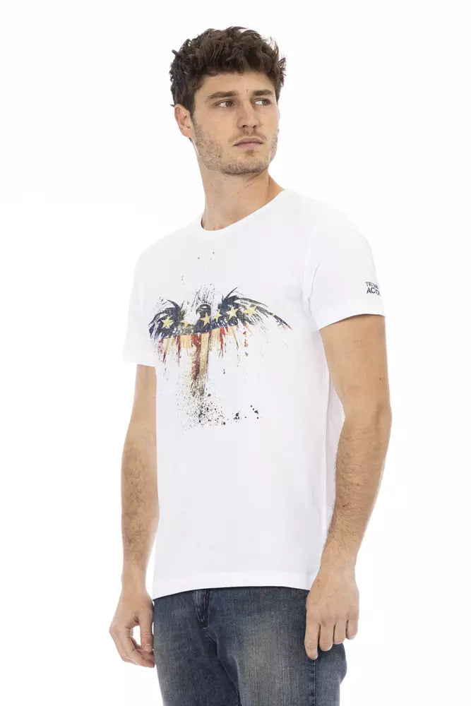 Trussardi Action Elegant White Tee with Artistic Front Print