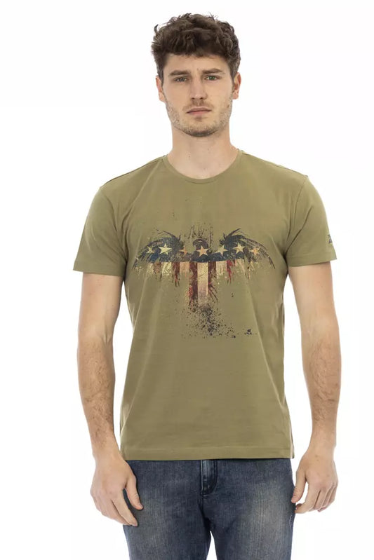 Trussardi Action Elegant Green Tee with Artistic Front Print