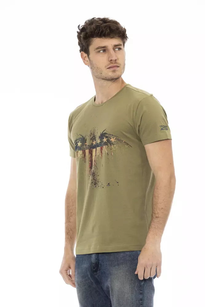 Trussardi Action Elegant Green Tee with Artistic Front Print