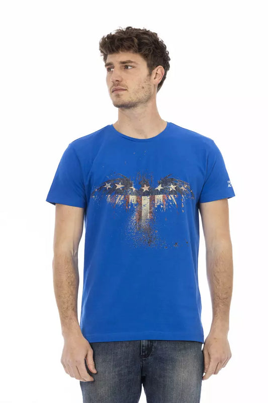 Trussardi Action Chic Blue Short Sleeve T-Shirt with Print