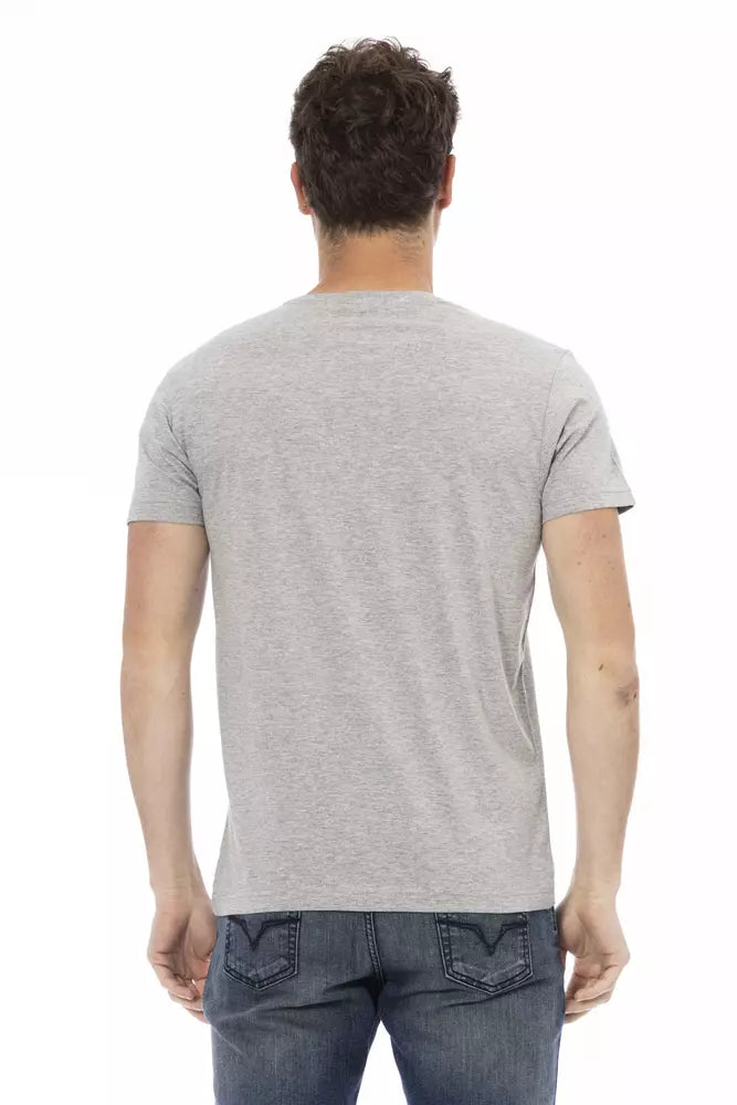 Trussardi Action Elevated Casual Gray Tee with Unique Front Print