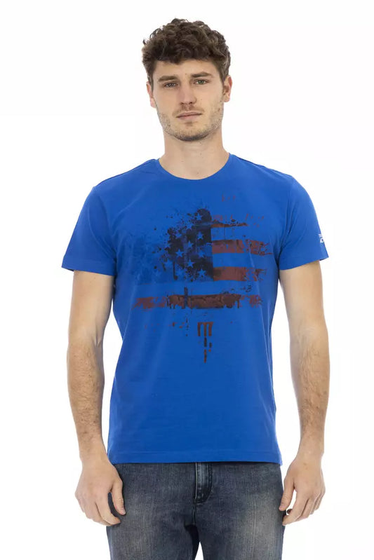 Trussardi Action Elegant Blue Short Sleeve Tee with Front Print