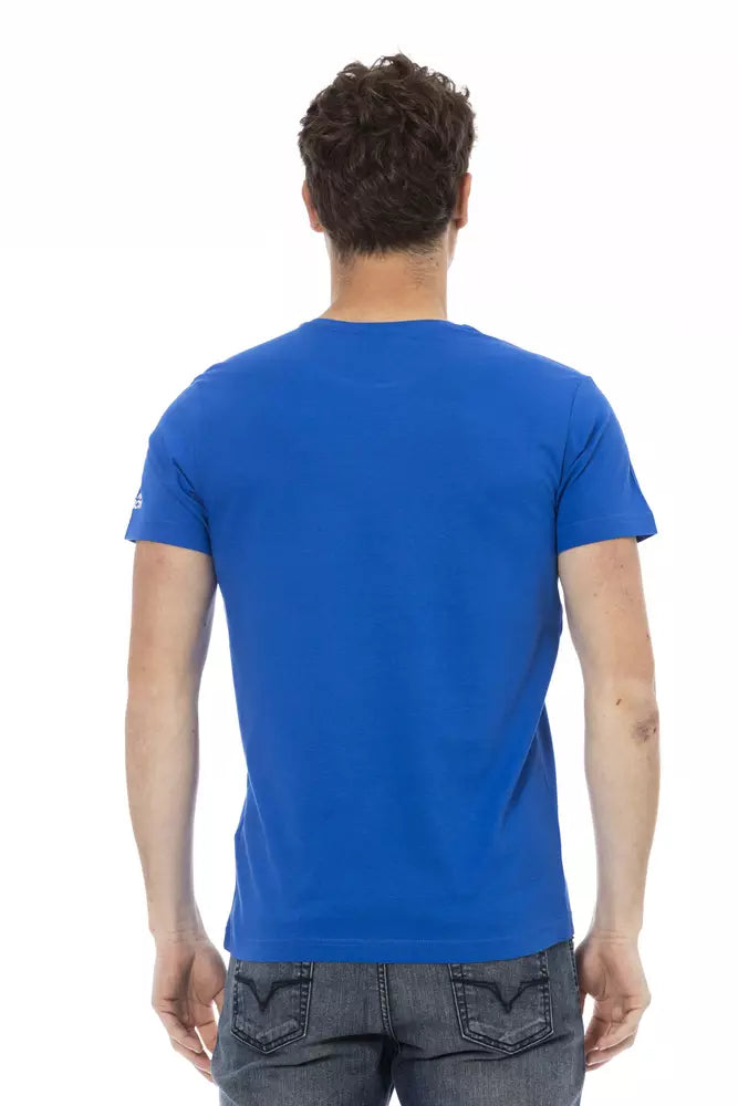 Trussardi Action Elegant Blue Short Sleeve Tee with Front Print