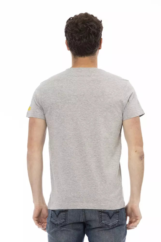 Trussardi Action Elevated Casual Gray Tee with Sleek Print