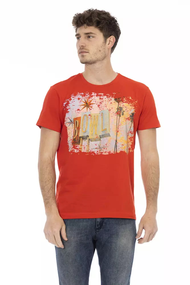 Trussardi Action Vibrant Red Round Neck Tee with Graphic Print