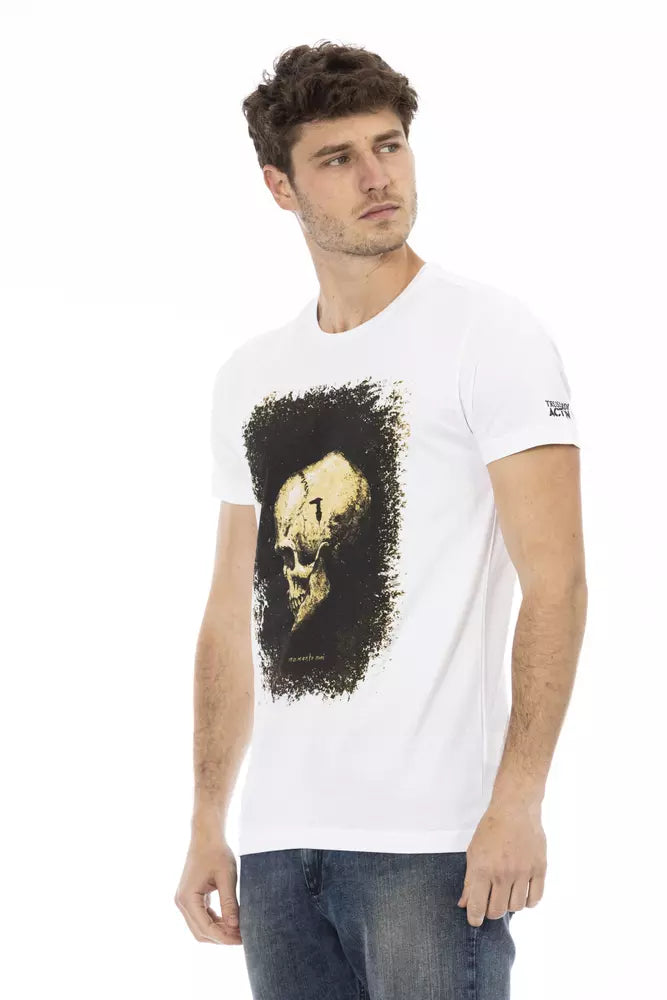 Trussardi Action Sleek White Graphic Tee with Artistic Print