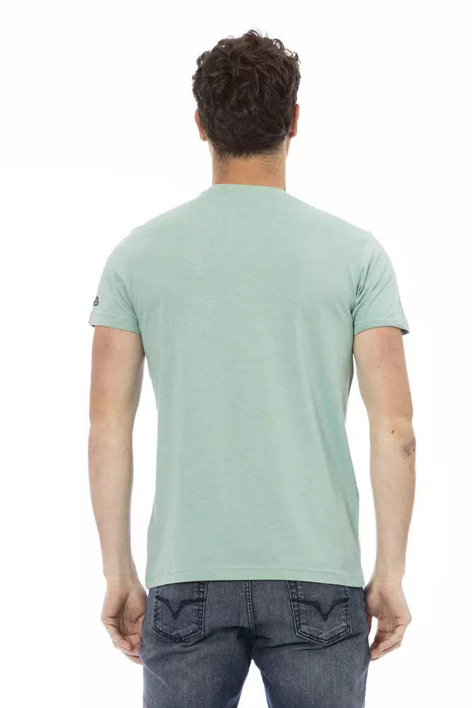 Trussardi Action Casual Chic Green Tee with Graphic Appeal