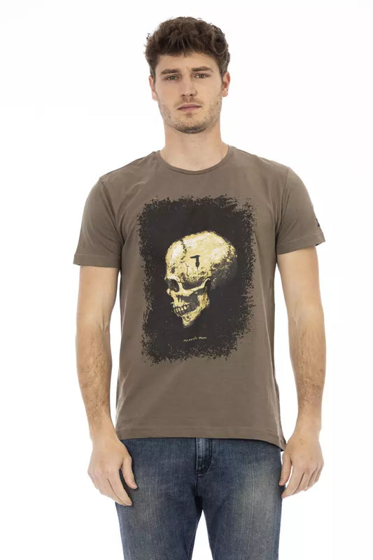 Trussardi Action Elegant Short Sleeve Brown Tee with Unique Print