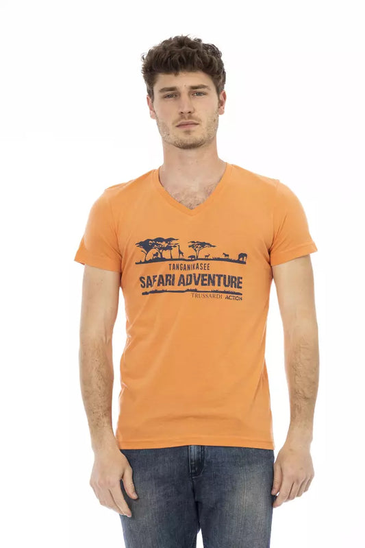 Trussardi Action Orange V-Neck Tee with Front Print