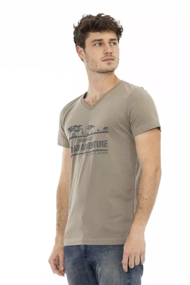 Trussardi Action Elegant V-Neck Tee with Chic Front Print