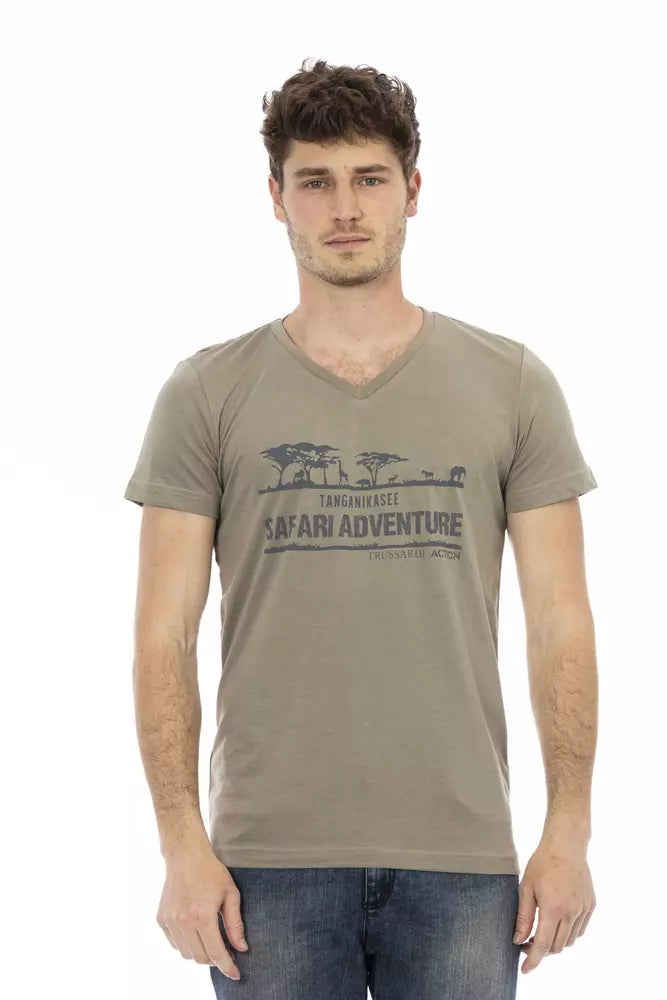 Trussardi Action Elegant V-Neck Tee with Chic Front Print