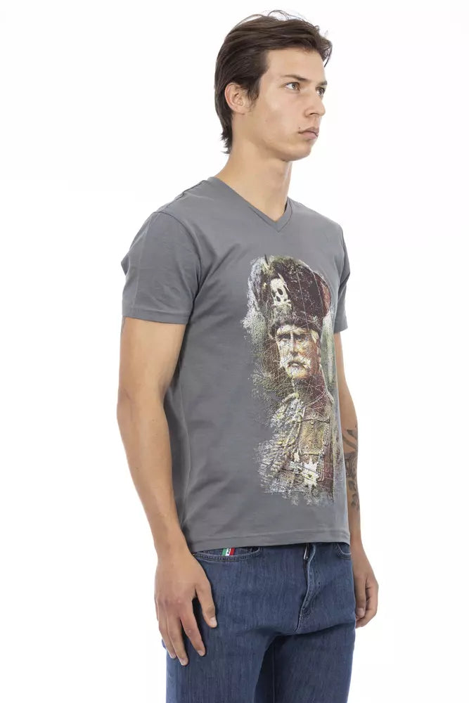 Trussardi Action Elegant V-Neck Tee with Front Print Design